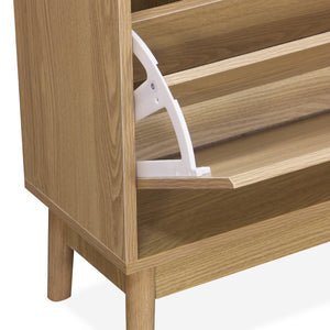 Scarpiera scandinava, arredamento in legno, marrone naturale