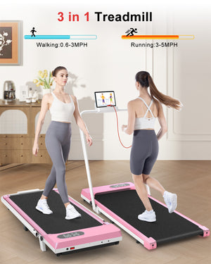 Tapis Roulant Elettrico Pieghevole 1-8 km/h - RATTANTREE - con Inclinazione, Display a LED, Supporto per App e Tablet - Portante 145kg - Rosa