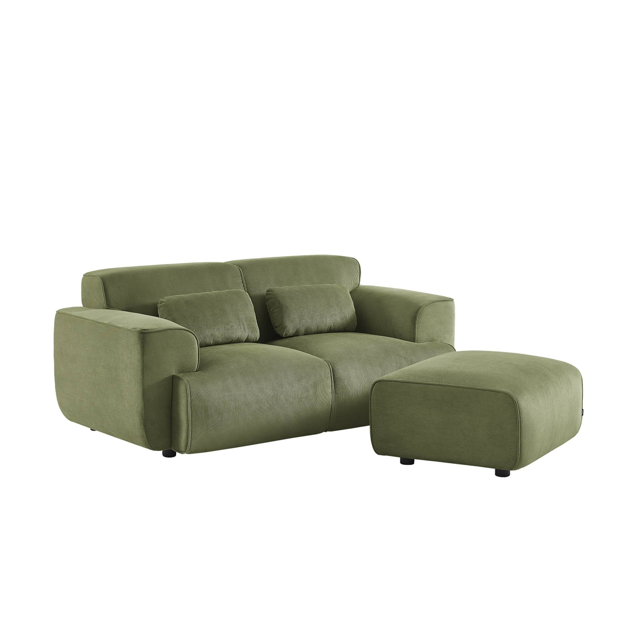 Pouf, poggiapiedi per divano wallas velluto a coste, 2 posti, verde