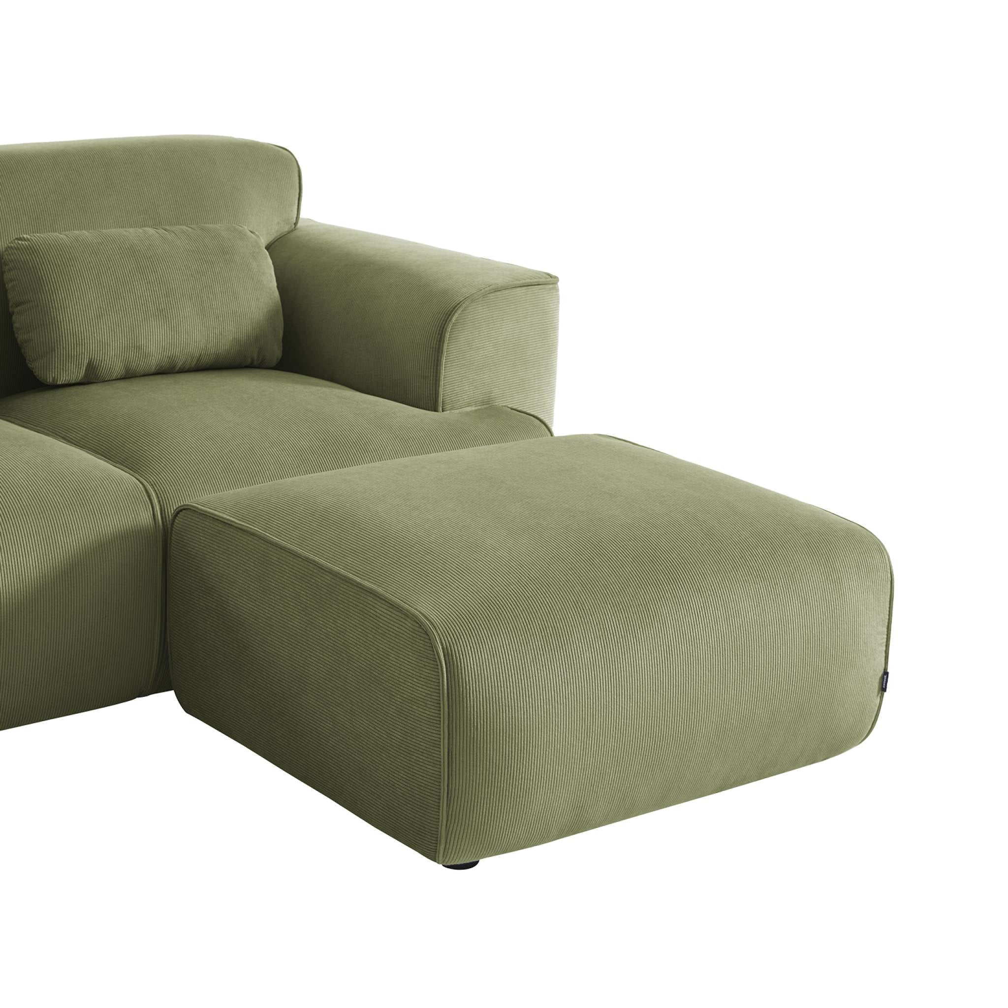 Pouf, poggiapiedi per divano wallas velluto a coste, 2 posti, verde