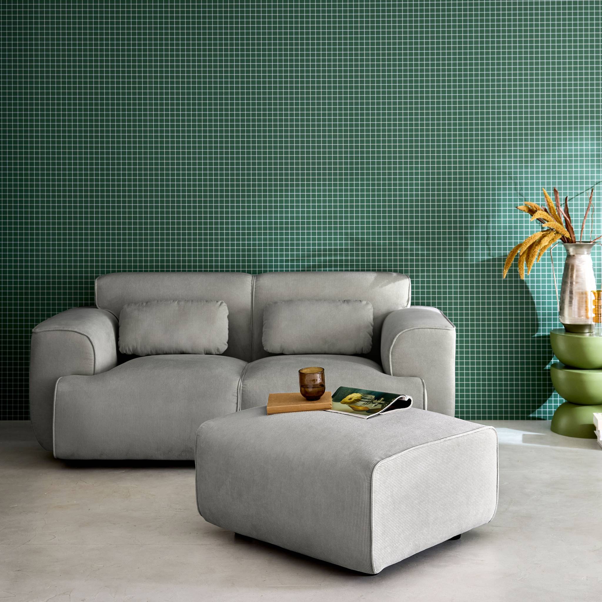 Pouf, poggiapiedi per divano wallas velluto a coste, 2 posti, grigio