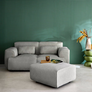 Pouf, poggiapiedi per divano wallas velluto a coste, 2 posti, grigio