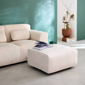 Pouf, poggiapiedi per divano wallas velluto a coste, 2 posti, crema