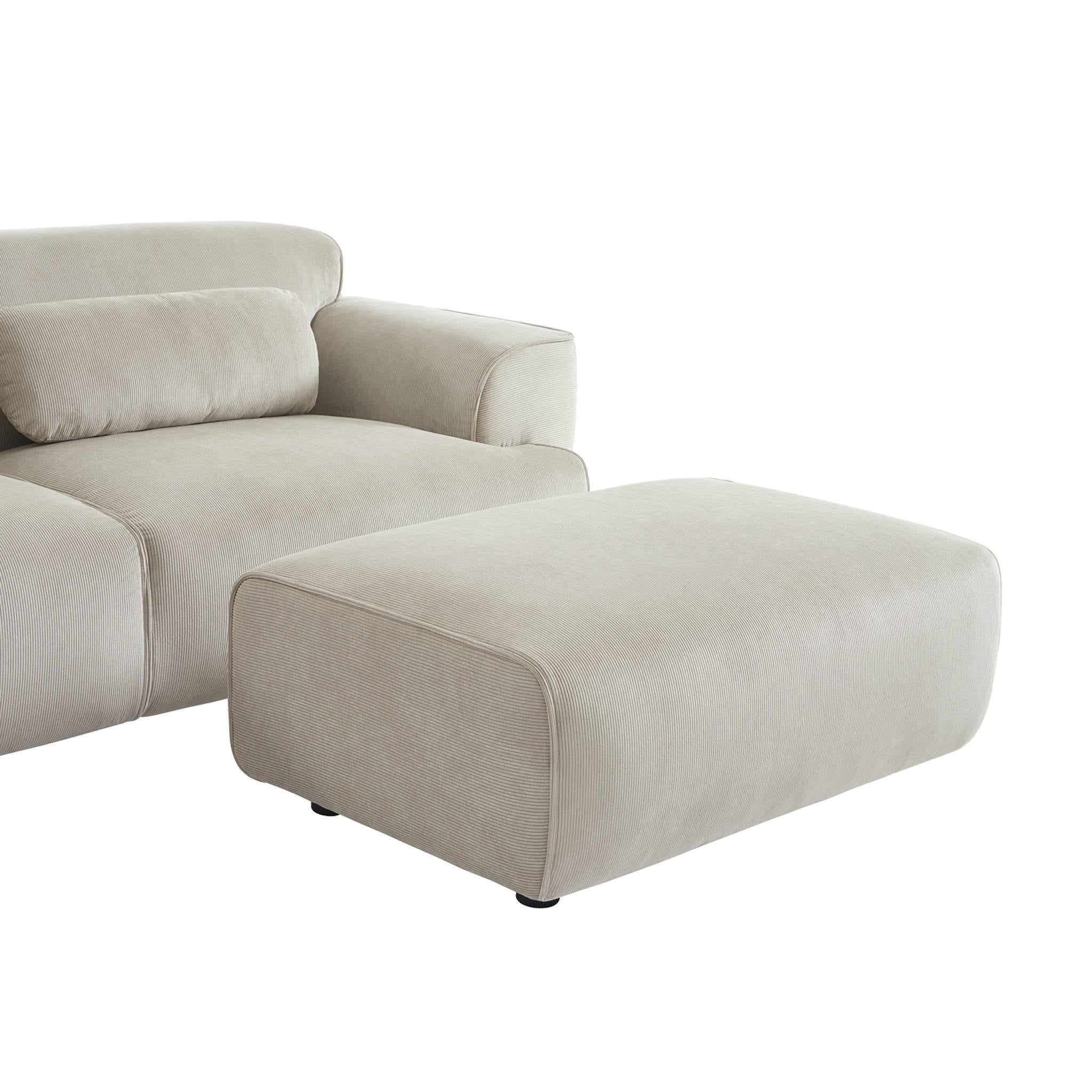 Pouf, poggiapiedi per divano 3 posti wallas velluto a coste, grigio