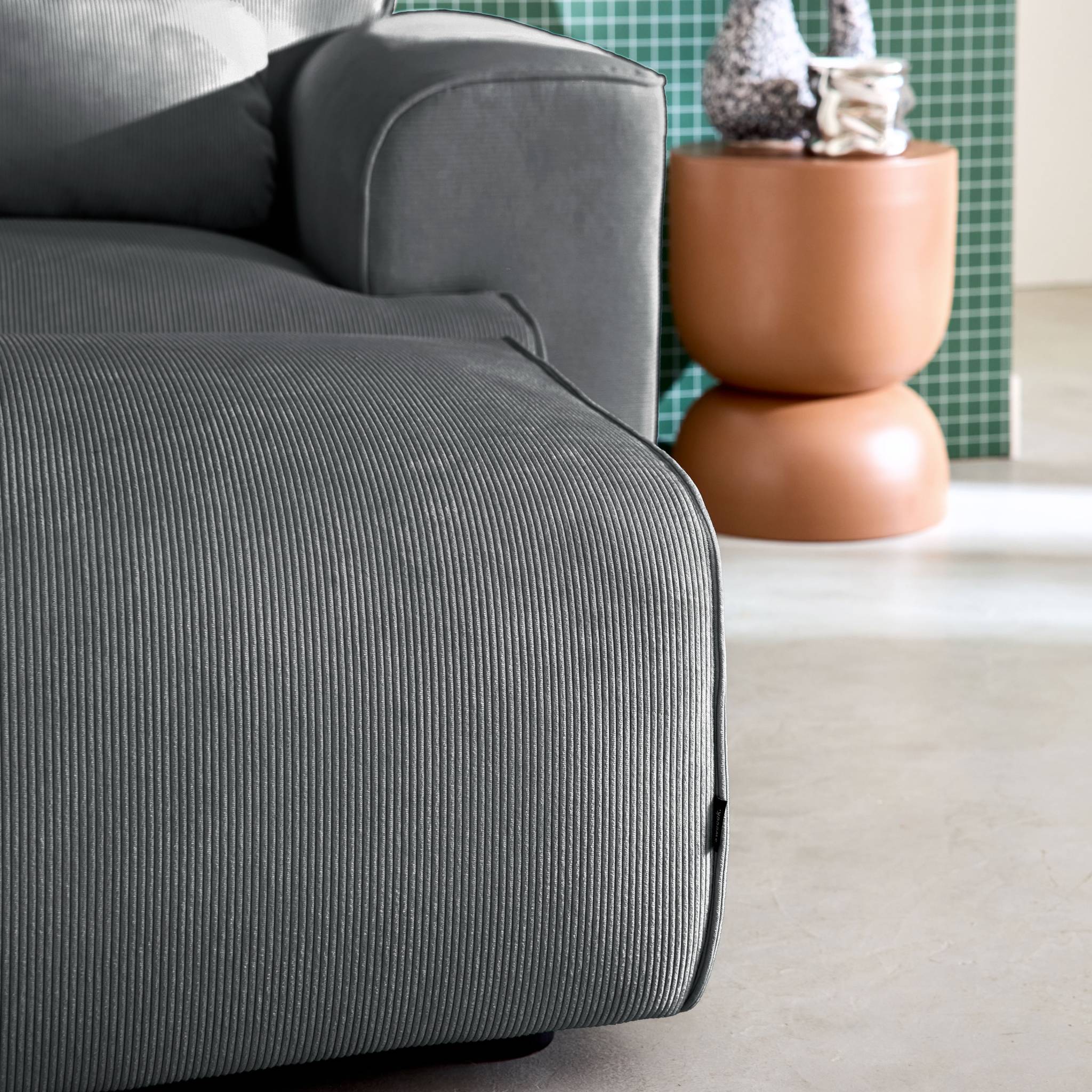 Pouf, poggiapiedi per divano wallas velluto a coste, 3 posti  , grigio