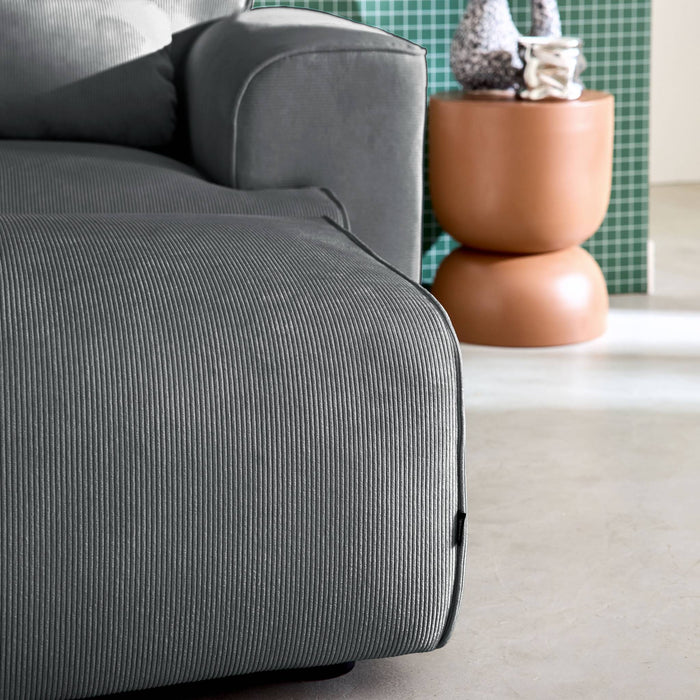 Pouf, poggiapiedi per divano wallas velluto a coste, 3 posti  , grigio