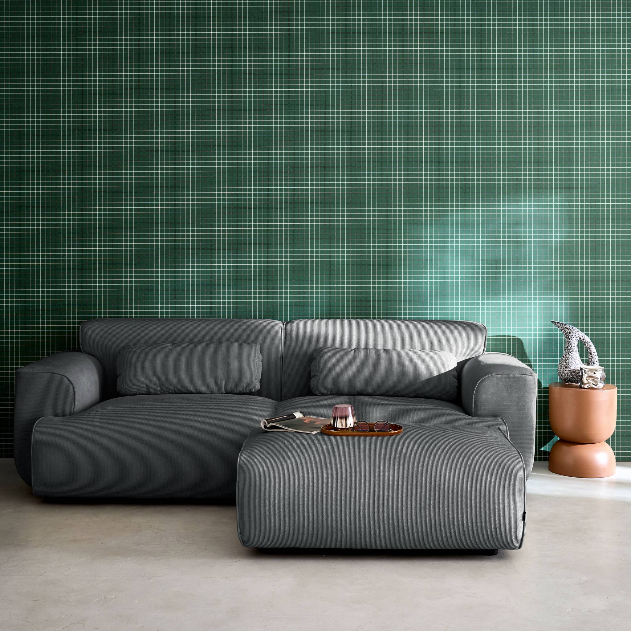 Pouf, poggiapiedi per divano wallas velluto a coste, 3 posti  , grigio