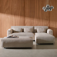 Pouf per divano angolare wallas in velluto a coste, 2 posti, grigio