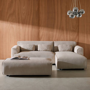 Pouf per divano angolare wallas in velluto a coste, 2 posti, grigio