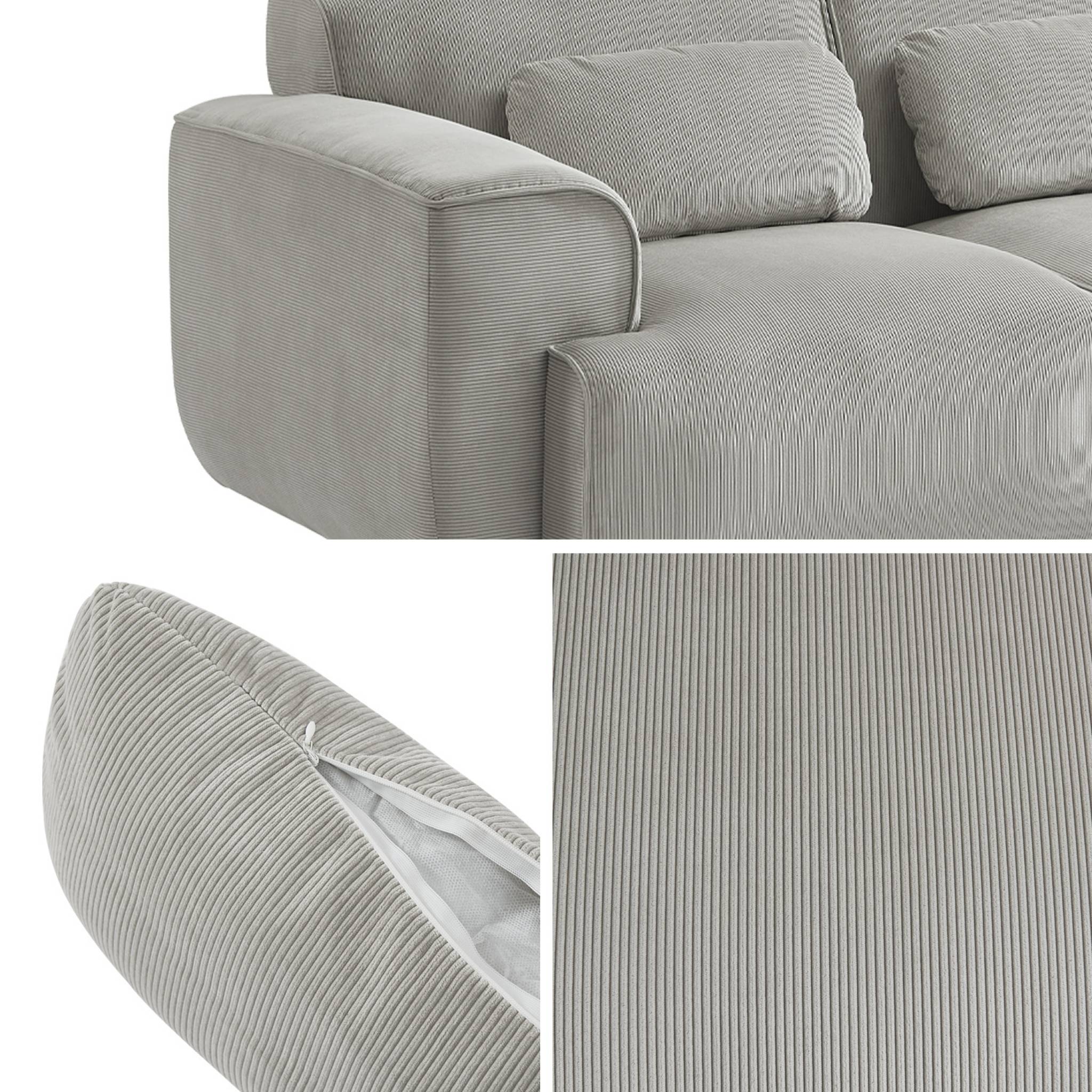 Divano a 2 posti in velluto a coste fino, grigio chiaro