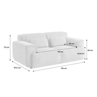 Divano a 2 posti in velluto a coste fino, grigio chiaro