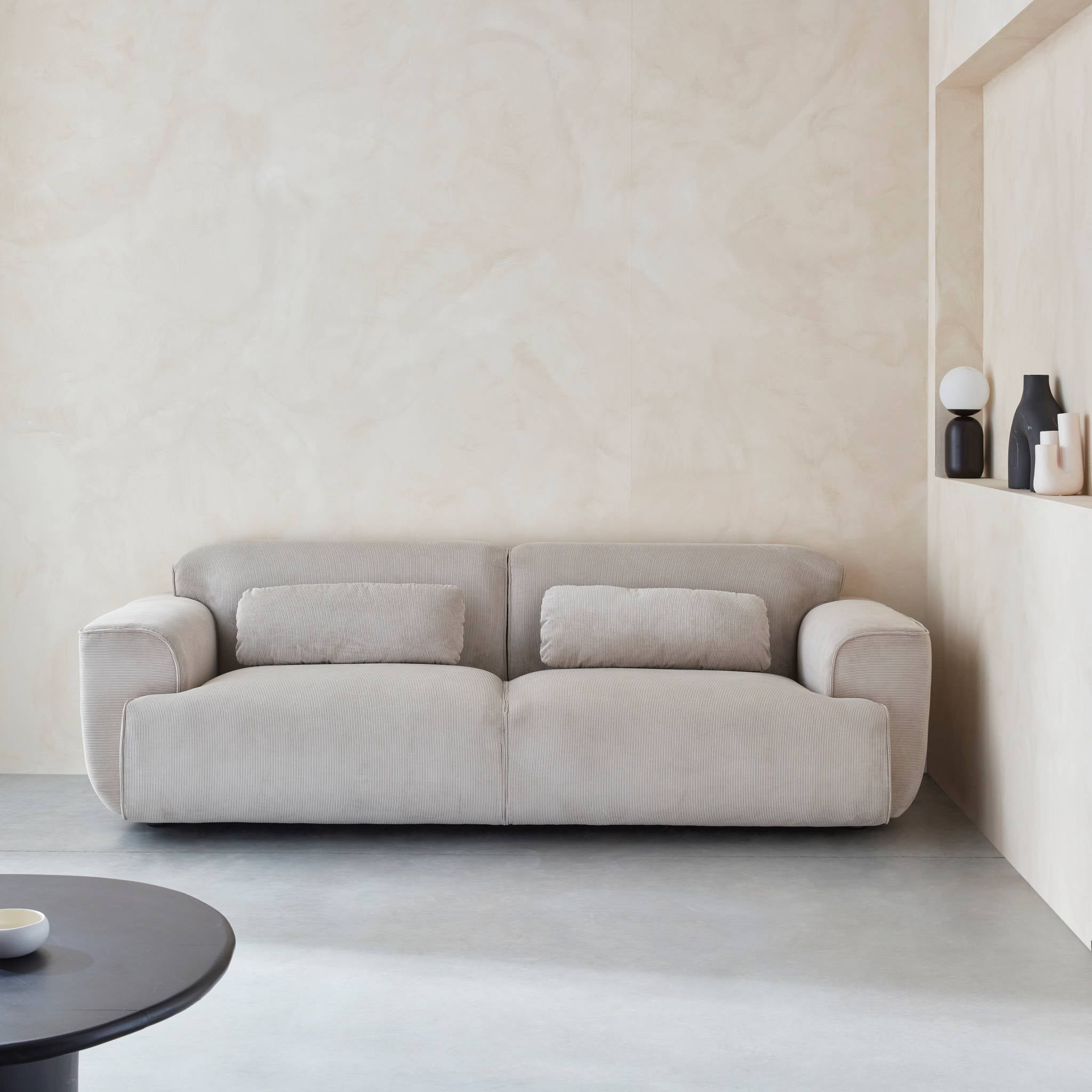 Divano a 3 posti in velluto a coste fini, grigio