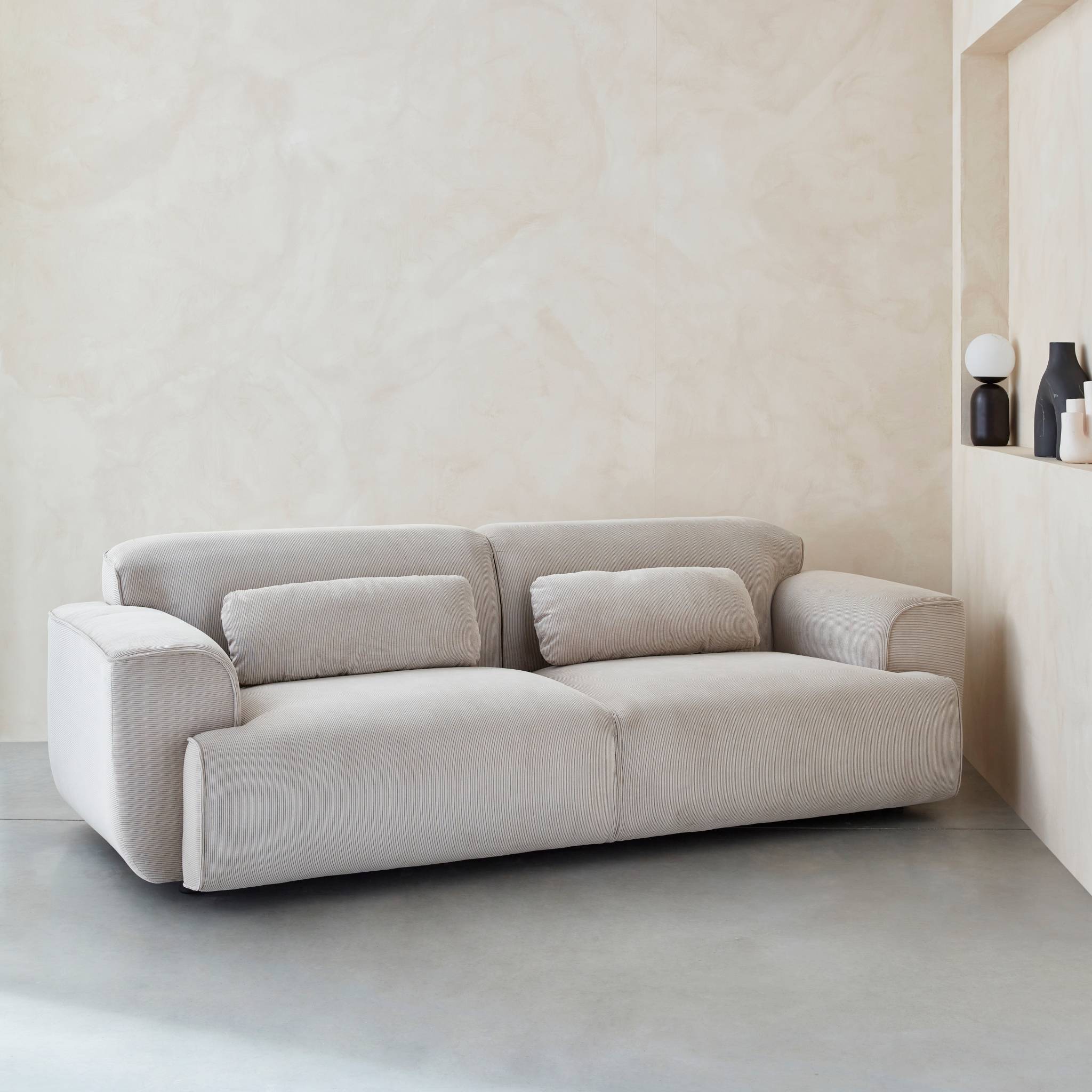 Divano a 3 posti in velluto a coste fini, grigio