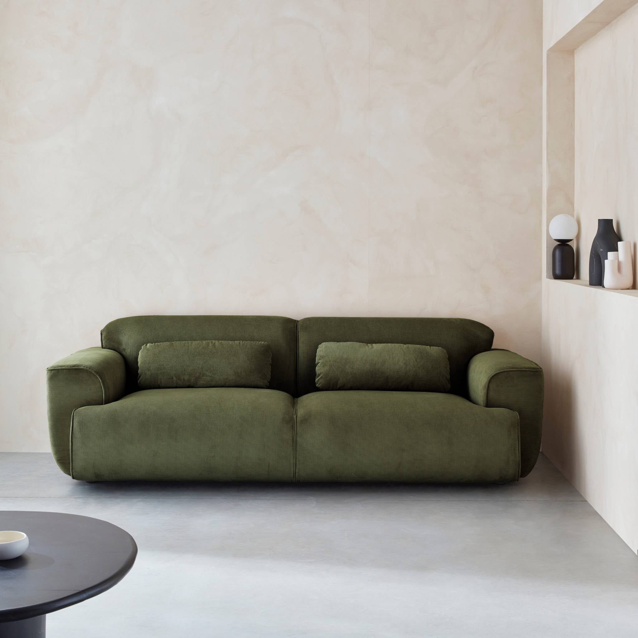 Divano a 3 posti in velluto a coste fini, verde