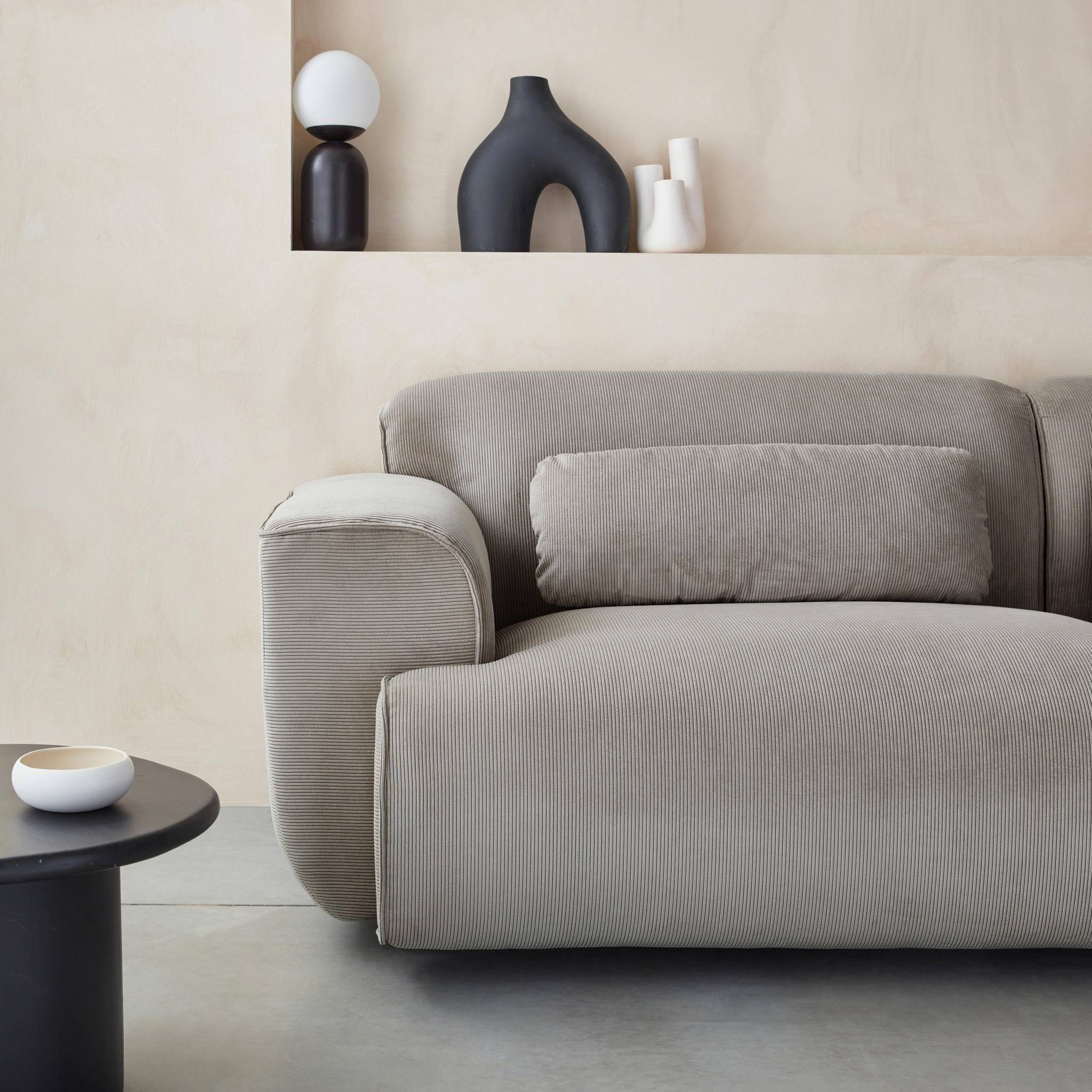 Divano a 3 posti in velluto a coste fini, grigio chiaro