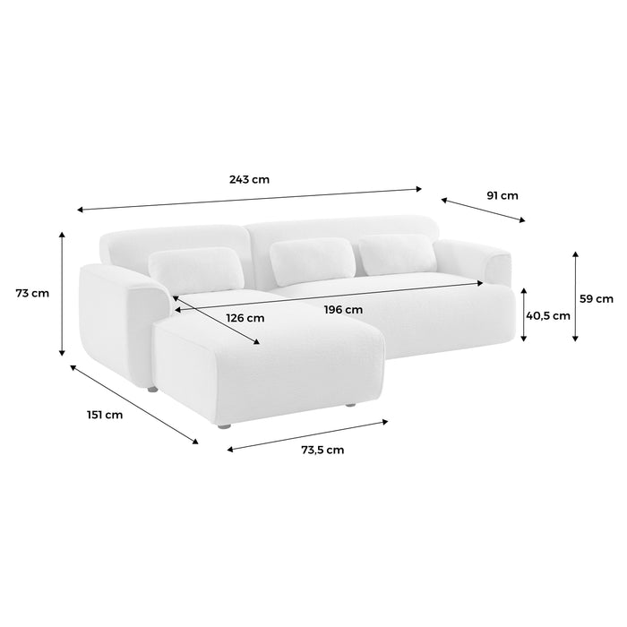 Divano angolare 3 posti bouclette