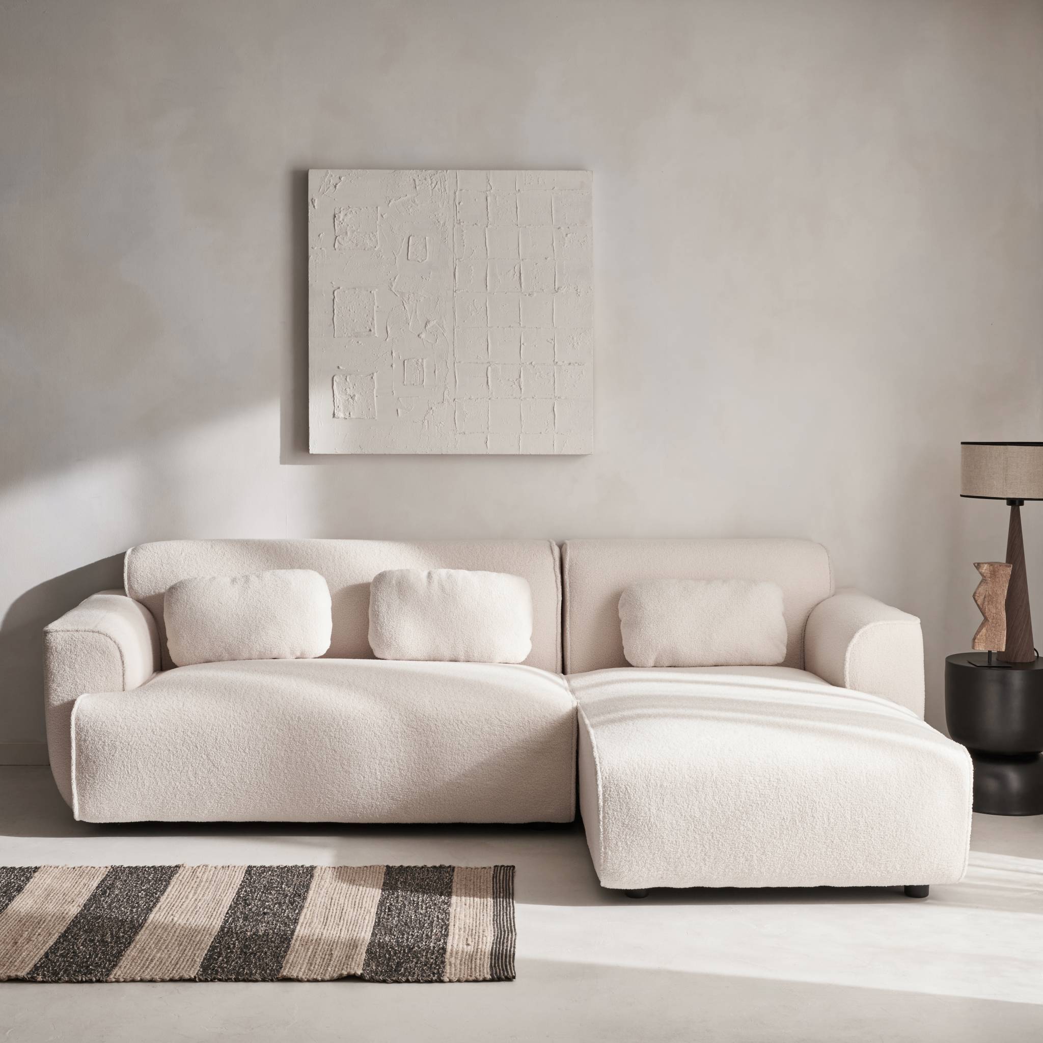 Divano angolare 3 posti bouclette, bianco