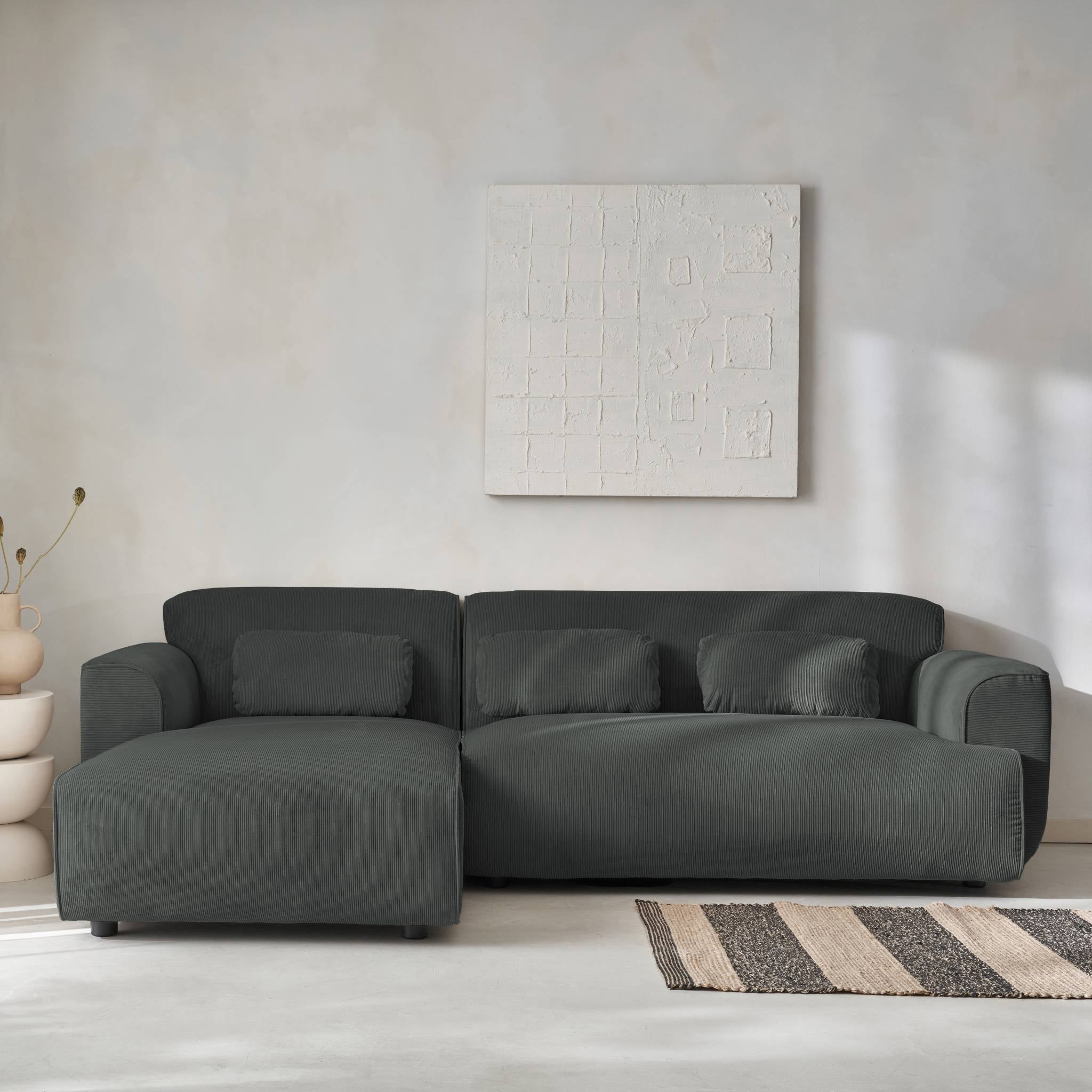 Divano angolare a 2 o 3 posti in velluto a coste fino, angolo