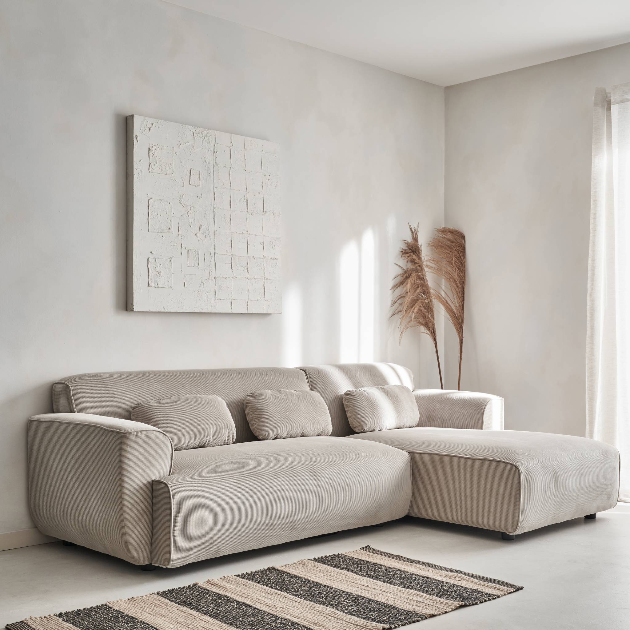 Divano angolare in velluto a coste fino da 2 a 3 posti, angolo destro,