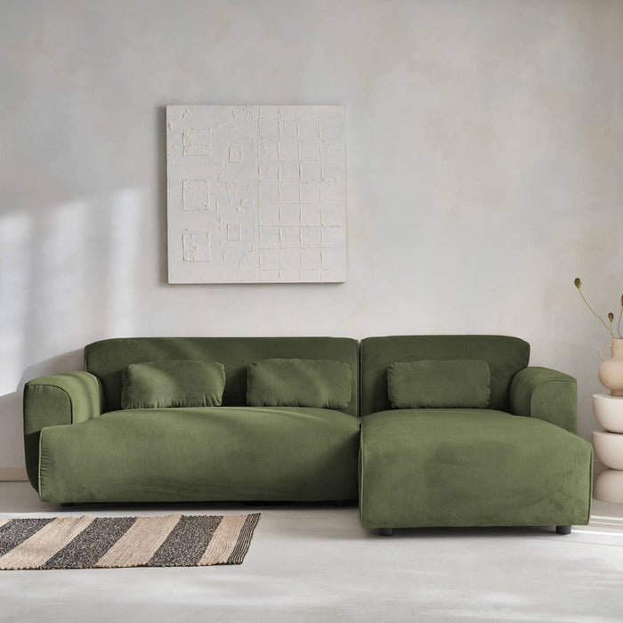 Divano angolare in velluto da 2 a 3 posti, angolo destro, verde