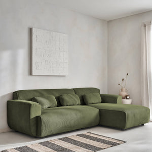 Divano angolare in velluto da 2 a 3 posti, angolo destro, verde