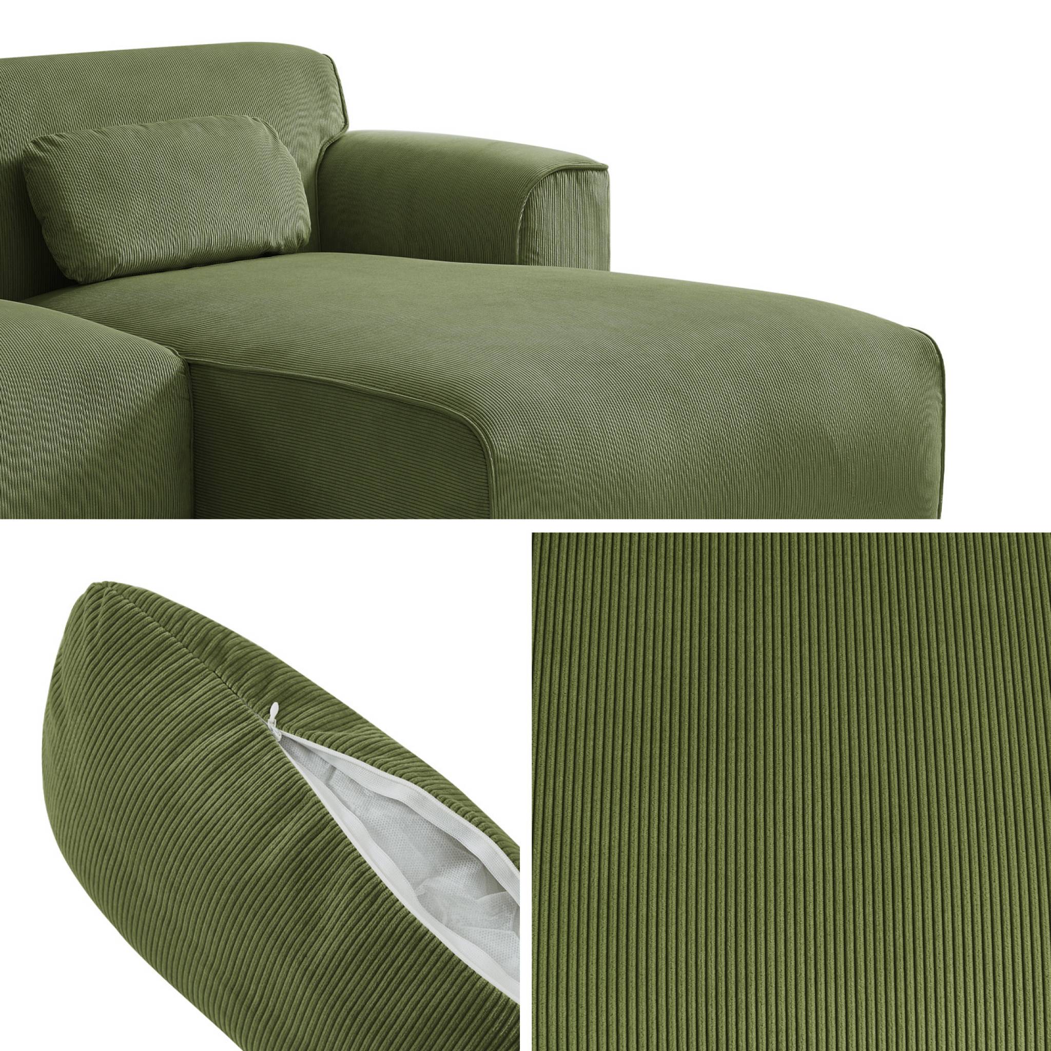 Divano angolare in velluto da 2 a 3 posti, angolo destro, verde