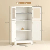 kleankin Mobiletto Bagno con due Armadietti, Ante in Vetro e Ripiano Regolabile, 60x30x108.5 cm, Bianco