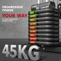 Stazione Fitness Multifunzione Power Tower con Pesi fino 45kg e Panca Imbottita, 135x103x210cm