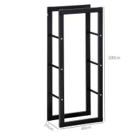 Porta Legna Verticale in Metallo Nero da Interni ed Esterni con Portata 100 kg max, 40x25x100 cm