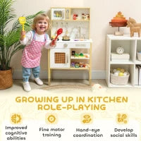 Cucina Giocattolo in Legno con Suono e Accessori, in Acciaio Inox, Oro