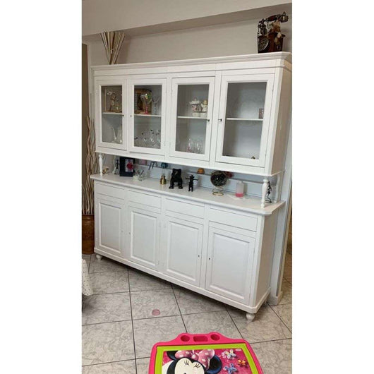 Cristalliera 8 ante 4 cassetti  arte povera, in legno massello e mdf con rifinitura in bianco 196X43X218 H