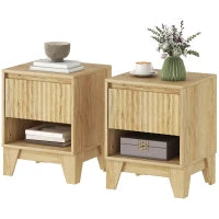 Set di 2 comodini stretti, con vano aperto e 1 cassetto, pannelli a scanalatura 43x40x55cm Legno naturale