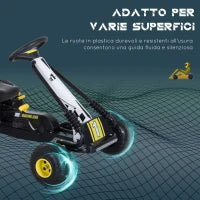 Go-Kart a Pedali per Bambini con Sedile Regolabile, Freno e Frizione, 95x66.5x57cm, Bianco Nero