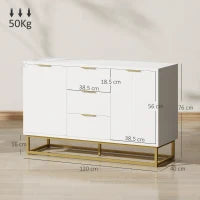 Credenza Moderna Bianca, Credenza Bassa Buffet per Cucina o Sala da Pranzo con 3 Cassetti e 2 Ante, 120x40x76cm