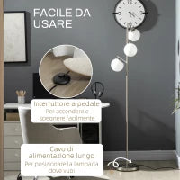 Lampada da Terra Moderna con 3 Punti Luce in Acciaio e Vetro, Ø27x159 cm, Argento