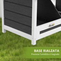 Nido per Galline a 2 Aree con Base Rialzata e Tetto, in Legno e Bitume, 66x37x34 cm, Grigio Bianco e Nero