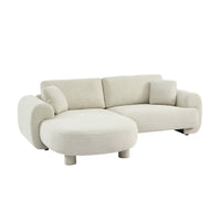 Divano angolare sinistro 3 posti tessuto, piedi rotondi, crema