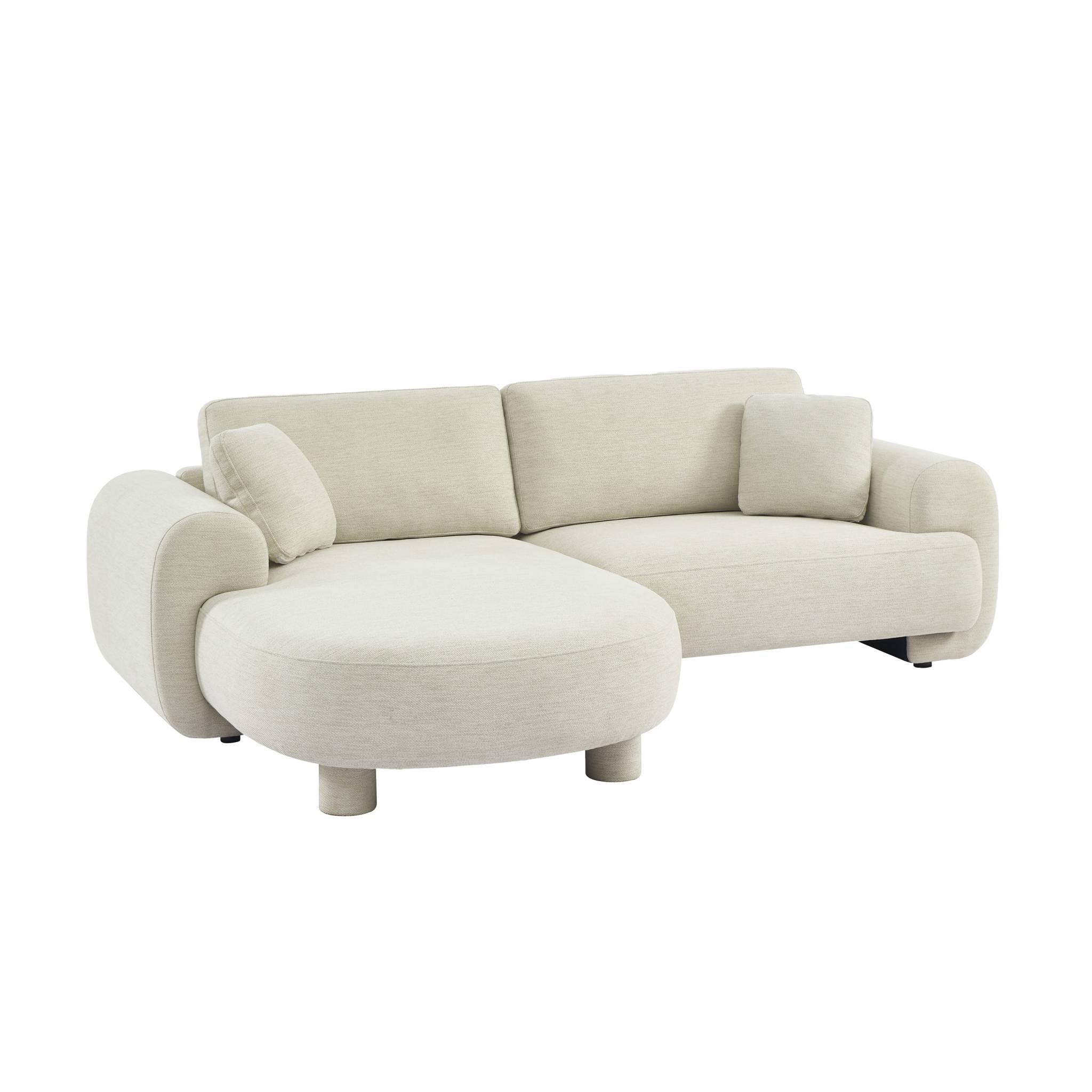 Divano angolare sinistro 3 posti tessuto, piedi rotondi, crema