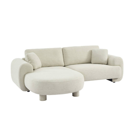 Divano angolare sinistro 3 posti tessuto, piedi rotondi, crema