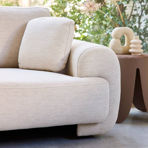 Divano angolare sinistro 3 posti tessuto, piedi rotondi, crema