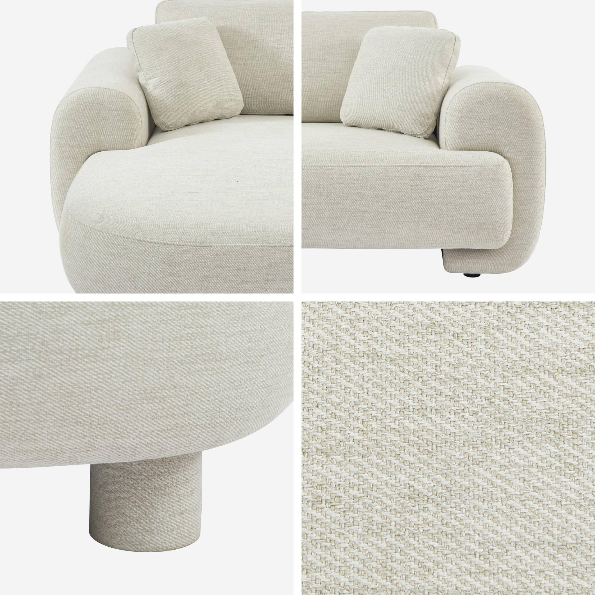 Divano angolare sinistro 3 posti tessuto, piedi rotondi, crema