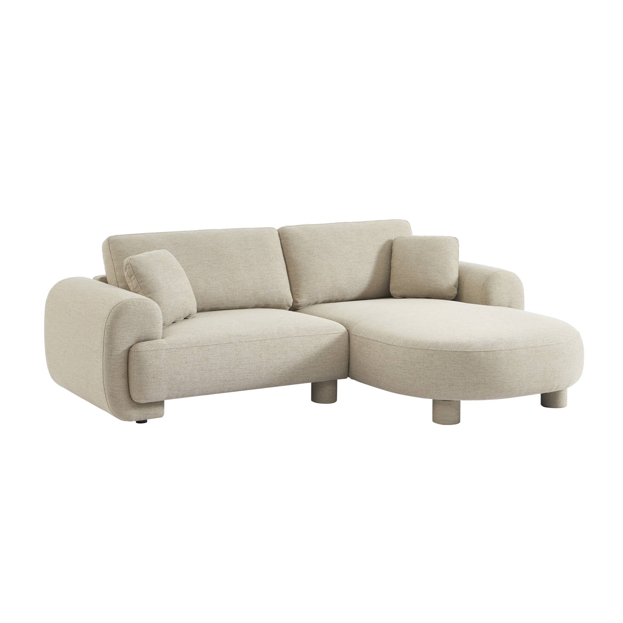 Divano ad angolo destro 3 posti in tessuto, piedi tondi, beige