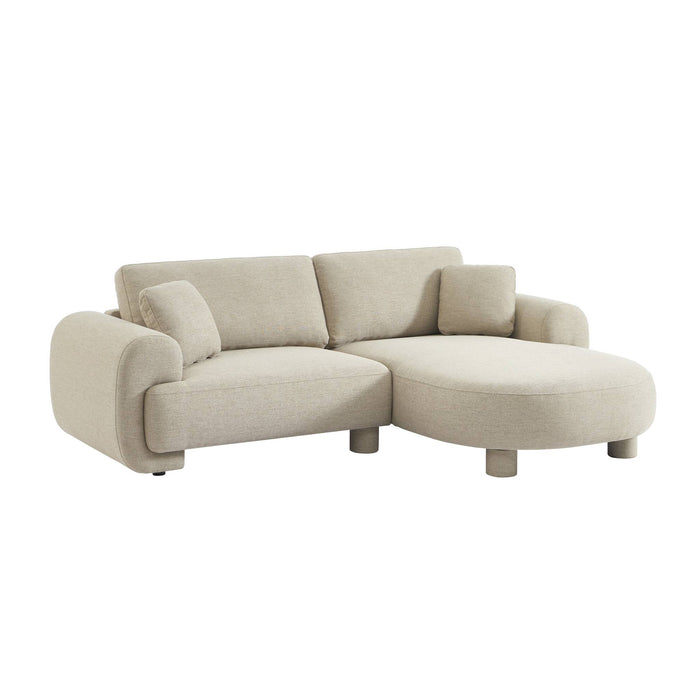 Divano ad angolo destro 3 posti in tessuto, piedi tondi, beige