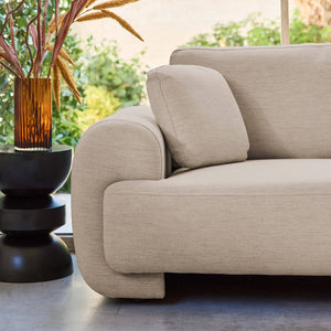 Divano ad angolo destro 3 posti in tessuto, piedi tondi, beige