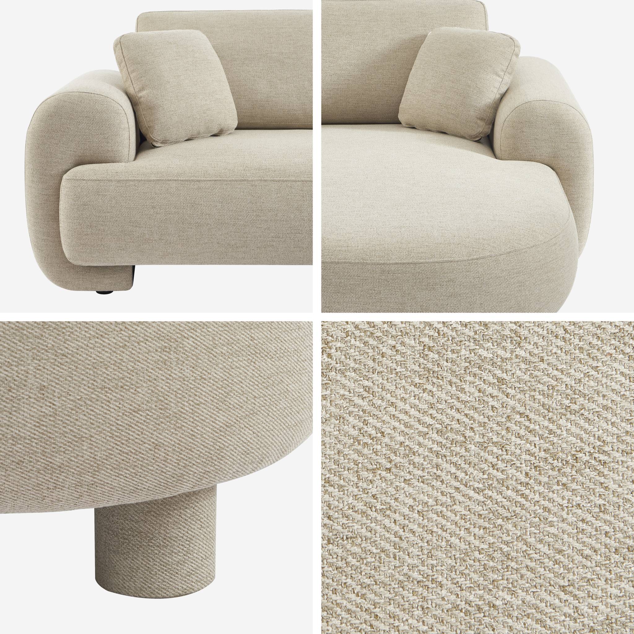 Divano ad angolo destro 3 posti in tessuto, piedi tondi, beige