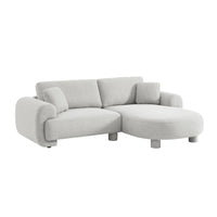 Divano ad angolo destro 3 posti in tessuto, piedi tondi, grigio chiaro
