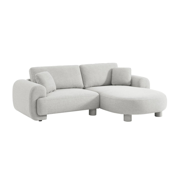 Divano ad angolo destro 3 posti in tessuto, piedi tondi, grigio chiaro