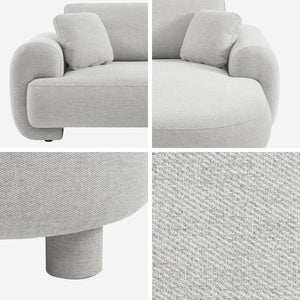 Divano ad angolo destro 3 posti in tessuto, piedi tondi, grigio chiaro