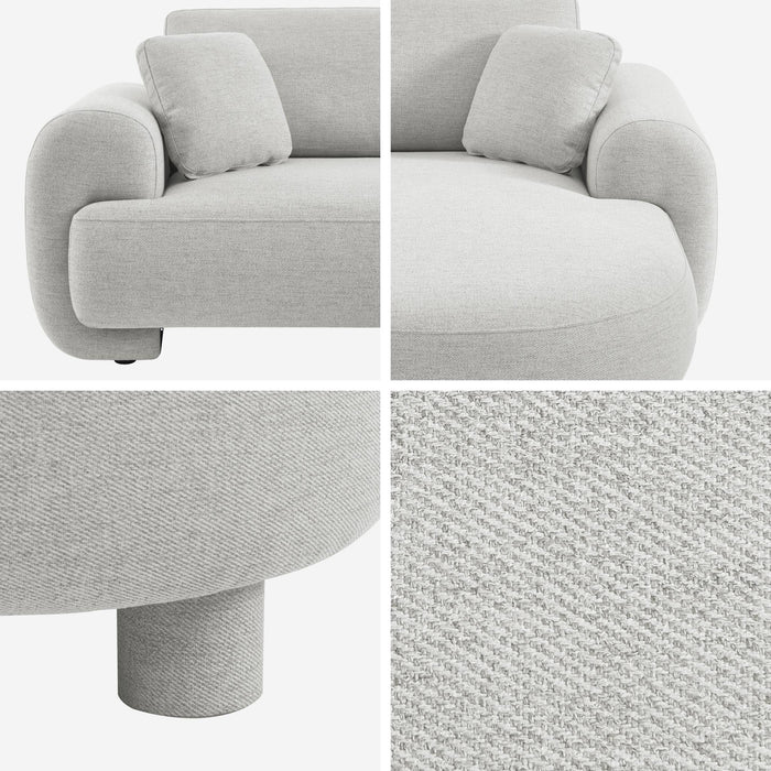 Divano ad angolo destro 3 posti in tessuto, piedi tondi, grigio chiaro