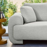 Divano ad angolo destro 3 posti in tessuto, piedi tondi, grigio chiaro